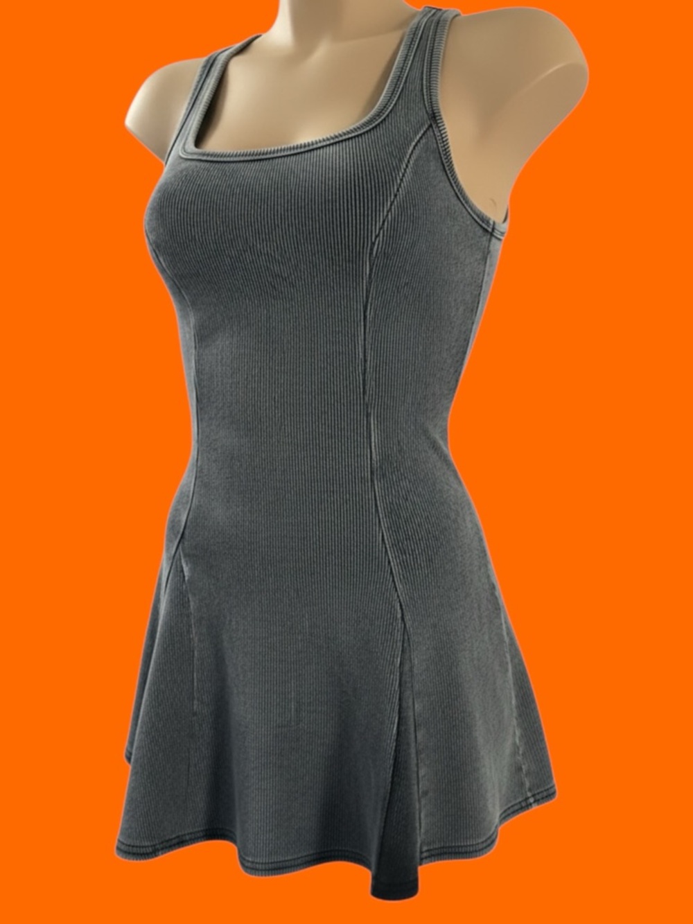 NWT Hot & Delicious Gray Sleeveless Ribbed Mini Skater Dresss
